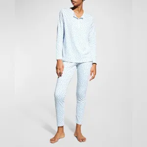 Roller Rabbit pajamas mint hearts print henley top long sleeve pima cotton thumbnail 3