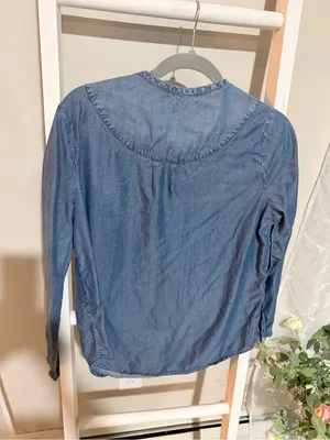 cloth & stone Washed Blue Denim-Effect Long-Sleeve Top thumbnail 3