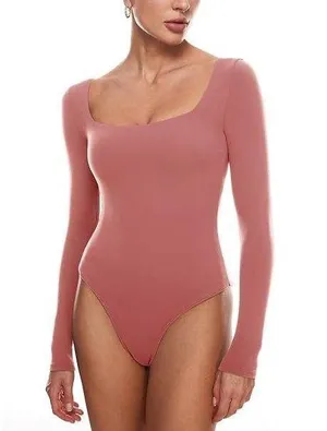 Aritzia Babaton Contour Square Neck Bodysuit Long Sleeve Maeve Pink Willow thumbnail 1