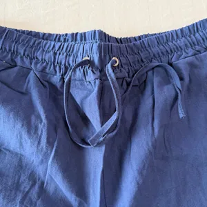 Women's Pull On Elastic Waist Navy Blue Linen Cotton Style Pant Size M #260692 thumbnail 2