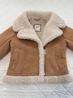 Abercrombie & Fitch XS Faux Shearling Aviator Moto Jacket Brown Teddy Y2K Cozy thumbnail 4