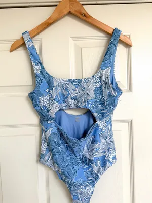 Speedo Floral Cut Out Bathing Suit Tropical Blue White Size S Brand New thumbnail 2