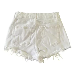 Zara White Distressed Denim Shorts Women's Size 8 thumbnail 5