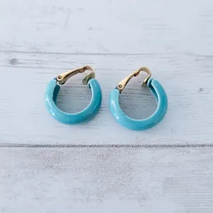 Vintage Clip On Earrings Light Blue Retro Chunky Hoops 0.75" thumbnail 4