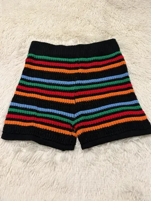 Black Crochet Stripe Knit Shorts thumbnail 3