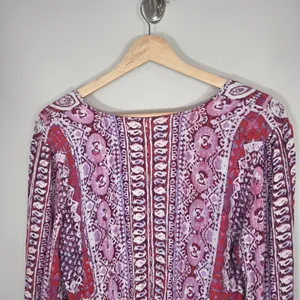 Free People Paisley Blouse M 100% Rayon Cropped Smocked Hem Boho Long Sleeve thumbnail 7