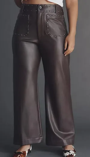 Anthropologie Maeve Colette Full-Length Faux Leather Studded Pants Size 32 NWT thumbnail 1