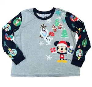Disney Mickey Olaf Stitch Christmas Pajama Top XL Holiday Shirt thumbnail 1
