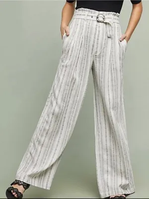 Anthropologie Ett:Twa Mauritius Paperbag Waisted Belted White Black Pants Size 0 thumbnail 1