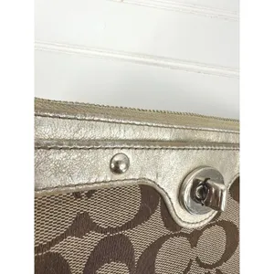 Coach Penelope Zip Wristlet Wallet Turn-Lock Gold Brown Signature Gold Liner Y2K thumbnail 12