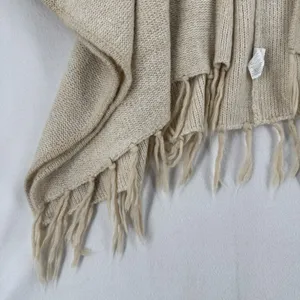 Kensie One Size Cream Knit Poncho Cardigan Fringe Cape Boho Coastal Grandmother thumbnail 6