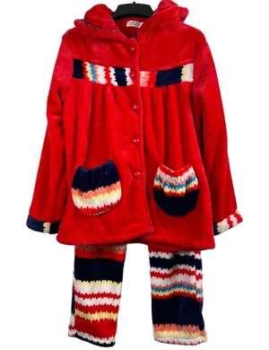 Rou Phang Extra Warm Soft Red Stripe Long Sleeve Top Bottom Pajama Lounge Set L thumbnail 1