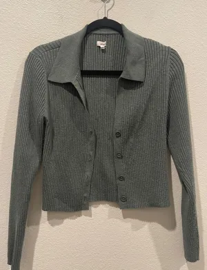 Aerie Ribbed Button Down Green Cardigan thumbnail 1