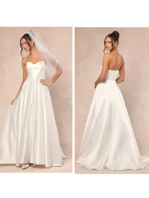Lulus Khalida White Satin Pleated Strapless Gown Size Medium Bridal Wedding thumbnail 2