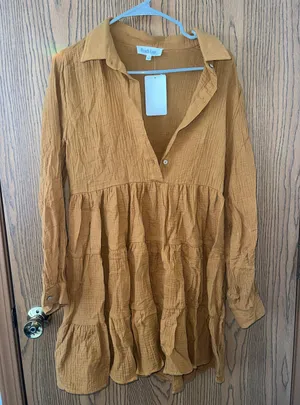 Peach Love Mustard Button Up Dress thumbnail 1
