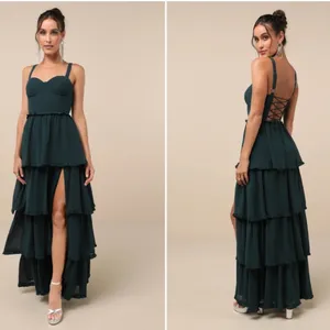 LULU's Sexy Prom Special Event Wedding Flowy Chiffon Corset Tie Back Maxi Gown thumbnail 4