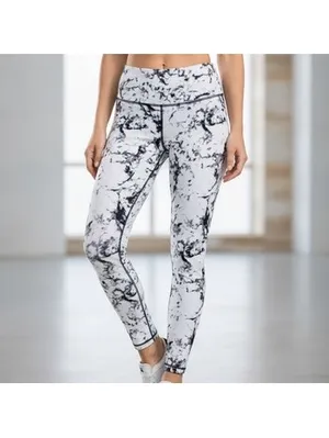 Marble Print High Waist Leggings Women’s Small Black White Workout Yoga thumbnail 2