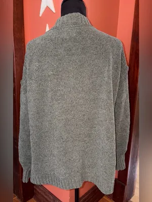Open-Front Green Knit Cardigan Sweater thumbnail 3