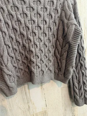 By Anthropologie Women's Small Gray Cable Knit Mock Neck Sweater thumbnail 8