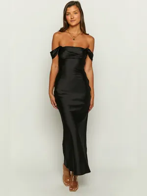 Beginning Boutique Ella Black Off Shoulder Formal Maxi Dress Size 4 New with tag thumbnail 3