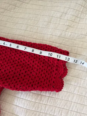 Norm Thompson red linen cotton, crochet knit, 3/4 sleeve sweater cardigan XL thumbnail 13
