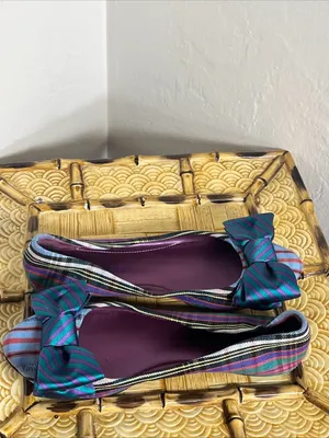 Coach Striped Bow Ballet Flats in Teal, Purple and Blue thumbnail 3