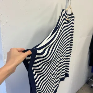 Anne Klein Navy White Striped Asymmetrical Hem Knit Sweater Top Large Coastal thumbnail 3