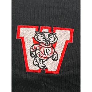 Wisconsin Badgers Bucky Badger Black Long‎ Sleeve Cropped T-Shirt Raw Hem Small thumbnail 2