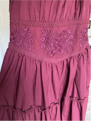Kings Road Corset Maxi Dress Burgundy Embroidered Cottagecore Renaissance Boho L thumbnail 4
