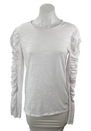 Free People We The Free White Ruched Long Sleeve Crew Neck Blouse Top Size M thumbnail 1