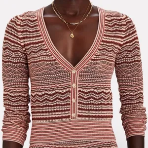 Intermix XS Minnie Chevron Knit Crop Cardigan Orange Metallic thumbnail 1