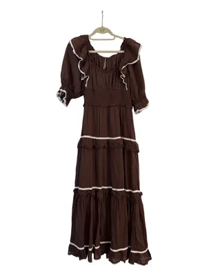 Anthropologie Puff Sleeve Scoop Neck Tiered Maxi Dress Size Large thumbnail 3