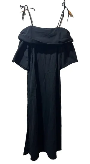 Soft Surroundings Long Black Small Off Shoulder Dress Maxi Slit Spaghetti resort thumbnail 1