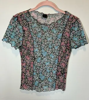 Urban Outfitters Women’s Pink Blue Floral Mesh Festival Top‎ Small thumbnail 1