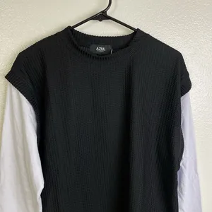 Azul by Moussy Long Sleeve Shirt Black Waffle White Layered Womens Size Medium thumbnail 4