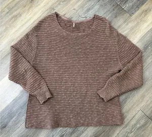 Free People Textured Knit Sweater Brown Oversized Slouchy Pullover Women’s Large thumbnail 1