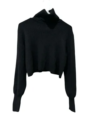 Reformation 100% Cashmere Black Ribbed Cropped Turtleneck Sweater Size: S thumbnail 1
