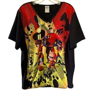 Disney Pixar Incredibles 2 Scrub Top XL Black V Neck Healthcare Shirt thumbnail 1