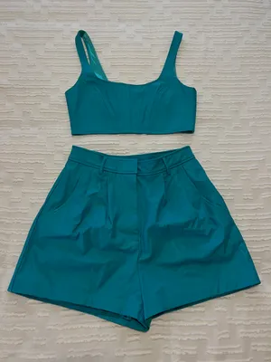 Amanda Uprichard Revolve Leather Pittito Crop Top And Jane Shorts In Marina thumbnail 2