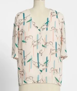 Emily and Fin ModCloth Monkey Around Town Blouse Size Large thumbnail 1