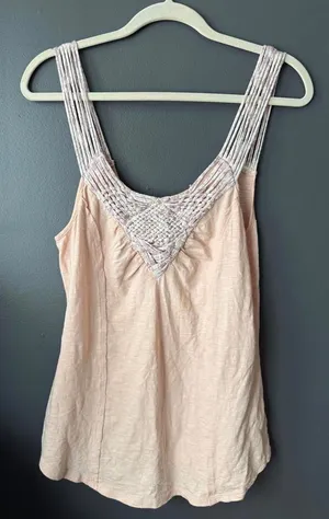 Free People Women's Peach Sleeveless Top with Embroidered Straps, Size LG thumbnail 1