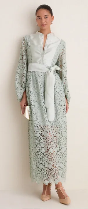 Tuckernuck Sage Lace Calliope Dress M Eyelet Long Puff Sleeve Wedding Feminine thumbnail 1