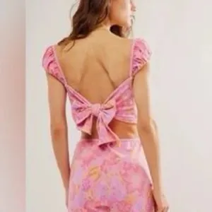 Free People Get Physical Pink Floral Corset Crop Top & Shorts Set Size S NWT thumbnail 3