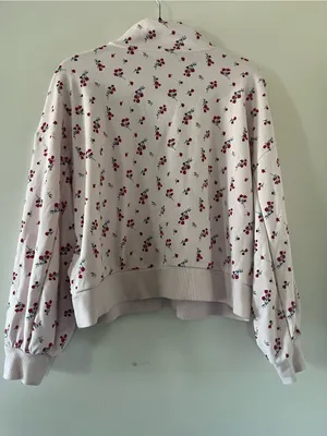 Pink Ditsy Floral Quarter Zip Pullover Cotton Sweatshirt Large Feminine Athletic thumbnail 6