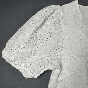 Draper‎ James Blouse Womens Medium White Eyelet Puff Sleeve V Neck Cotton Top thumbnail 4