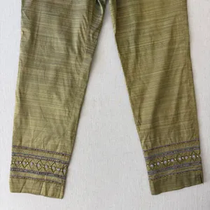 Muse 2 Piece Pant Set Womens 8 Green 100% Silk Beaded Embroidered Crop Top Pants thumbnail 10
