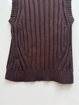 Zara Chocolate Brown Ribbed Sweater Vest Size Large thumbnail 3