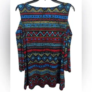 Western Aztec long sleeve cold shoulder blouse Purple Size L thumbnail 2
