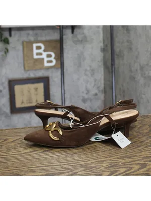 A New Day Womens Tabitha Oversized Chain Sling Back Heels 94305249 Brown 9M thumbnail 7