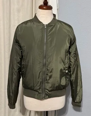Ambiance Outerwear Woman Army Green Puffer Zip‎ Up Jacket Size Large Pocket thumbnail 1
